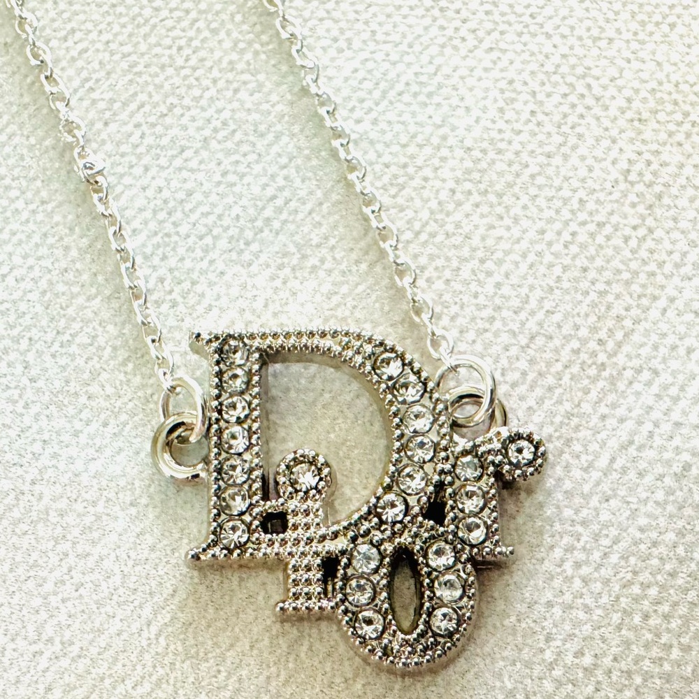 Christian Dior, Silver, Crystal Accents Pendant, White Heart Charm, Upcycled